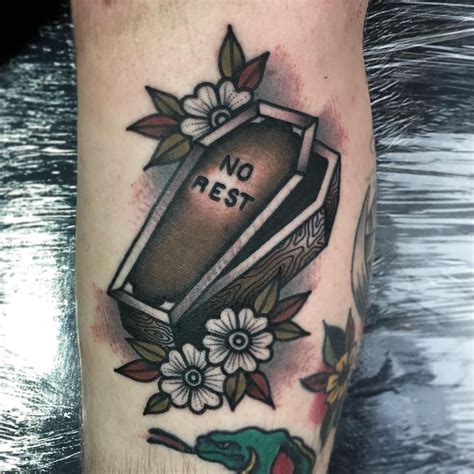 black casket tattoo|coffin tattoo traditional.